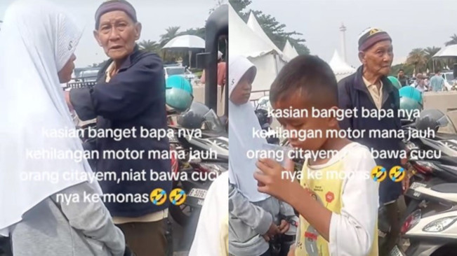 Kakek asal Citayem, Jabar kehilangan motor di Monas. (tiktok)